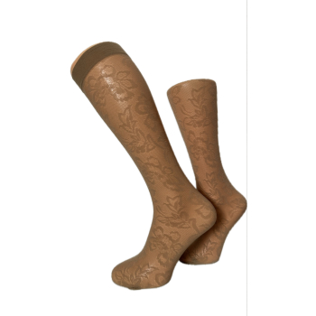 Włoskie podkolanówki wzorzyste PREDA w kwiatki beż - czarne, 1 para