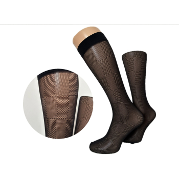 Podkolanówki PREDA w prostokąty czarne 1 para