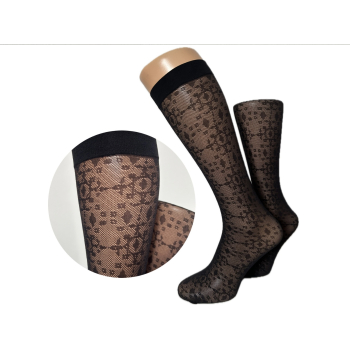 Podkolanówki damskie ażurkowe wzorowane czarne 1 para