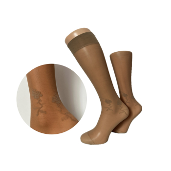 Podkolanówki PREDA z kwiatami na kostce beżowe 1 para