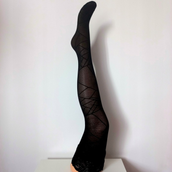 Pończochy damskie włoskie samoośne Isabel Mora we wzory czarne r.3/4