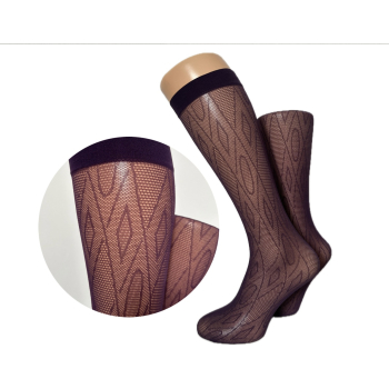 Podkolanówki damskie PREDA ażurowe romby 1 PARA beż - fiolet
